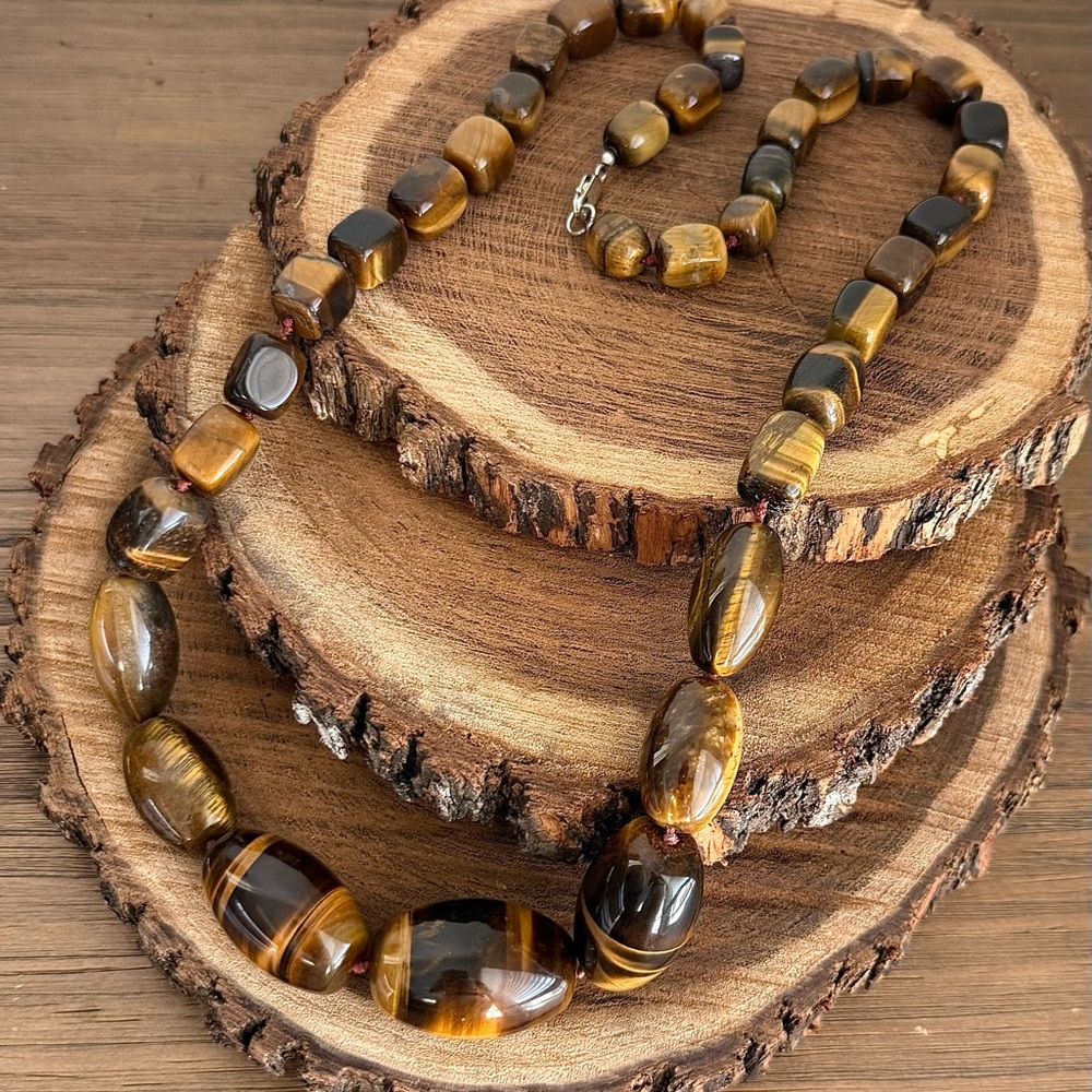 Tiger Eye Bead and Sterling Silver Necklace
